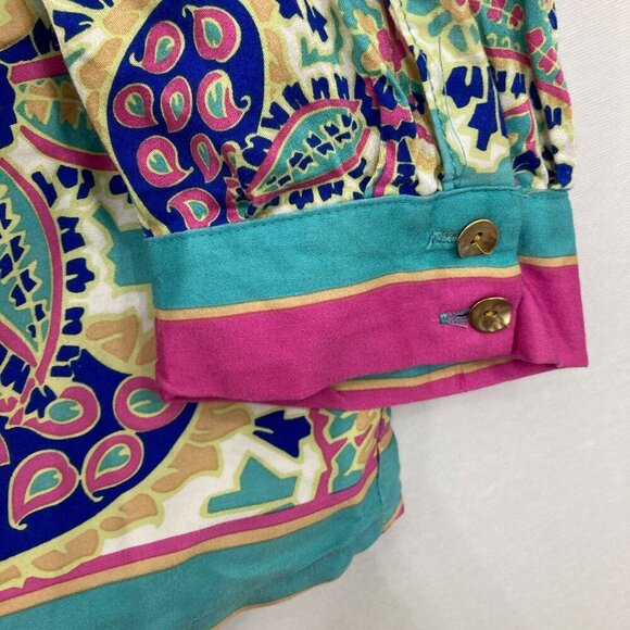 Haute Hippie size 2X Colorful Artsy Boho Print Soft Long Sleeve Button Down - Picture 8 of 12